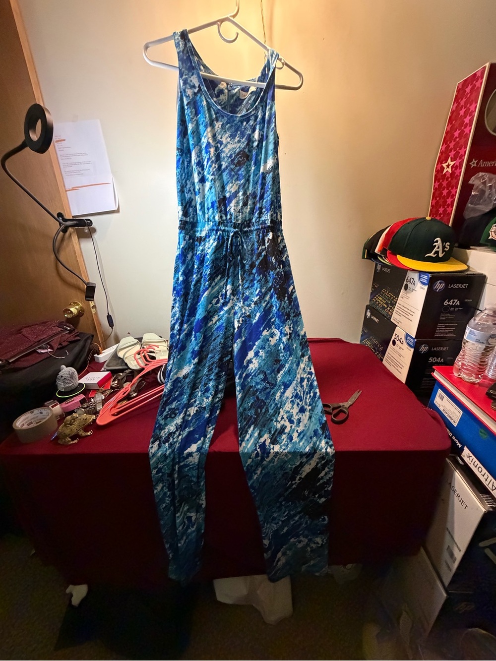 Calvin Klein Women’s Blue Printed Sleeveless Jumpsuit